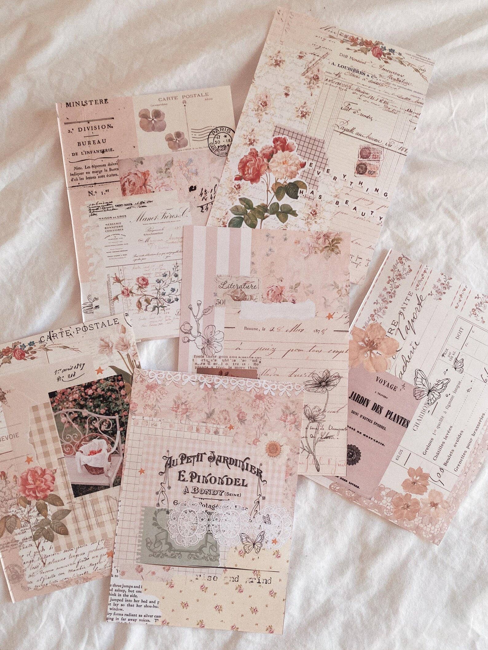 6 scrapbook papieren A5 stickers - "Mooie vintage roze"
