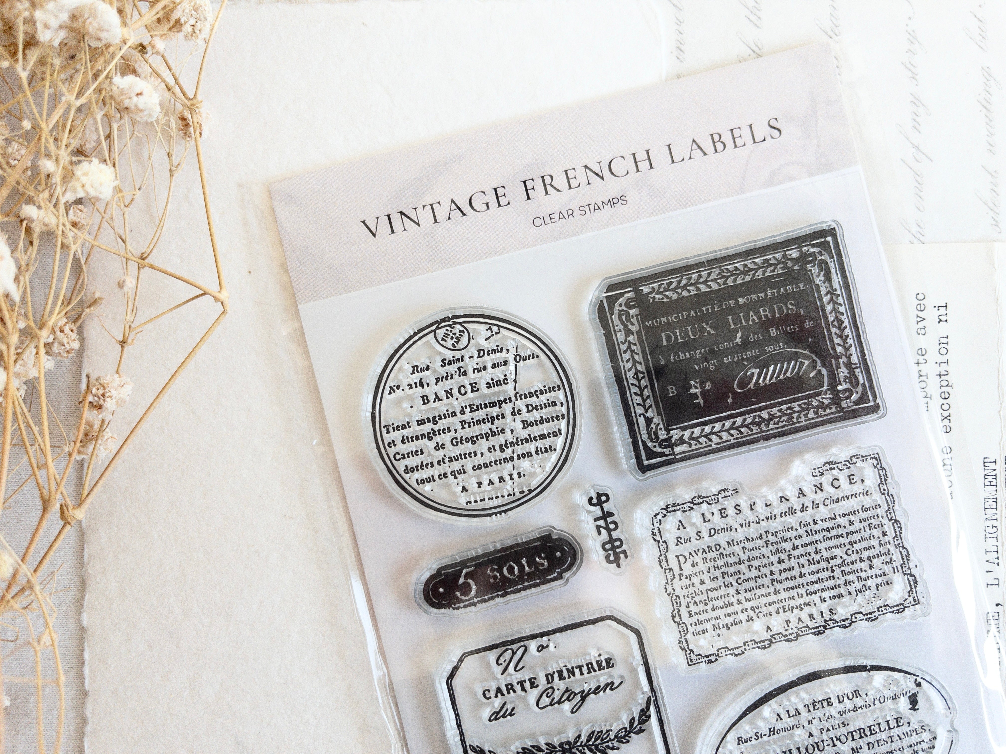 Clear stamp set | Vintage french labels (9 stamps)