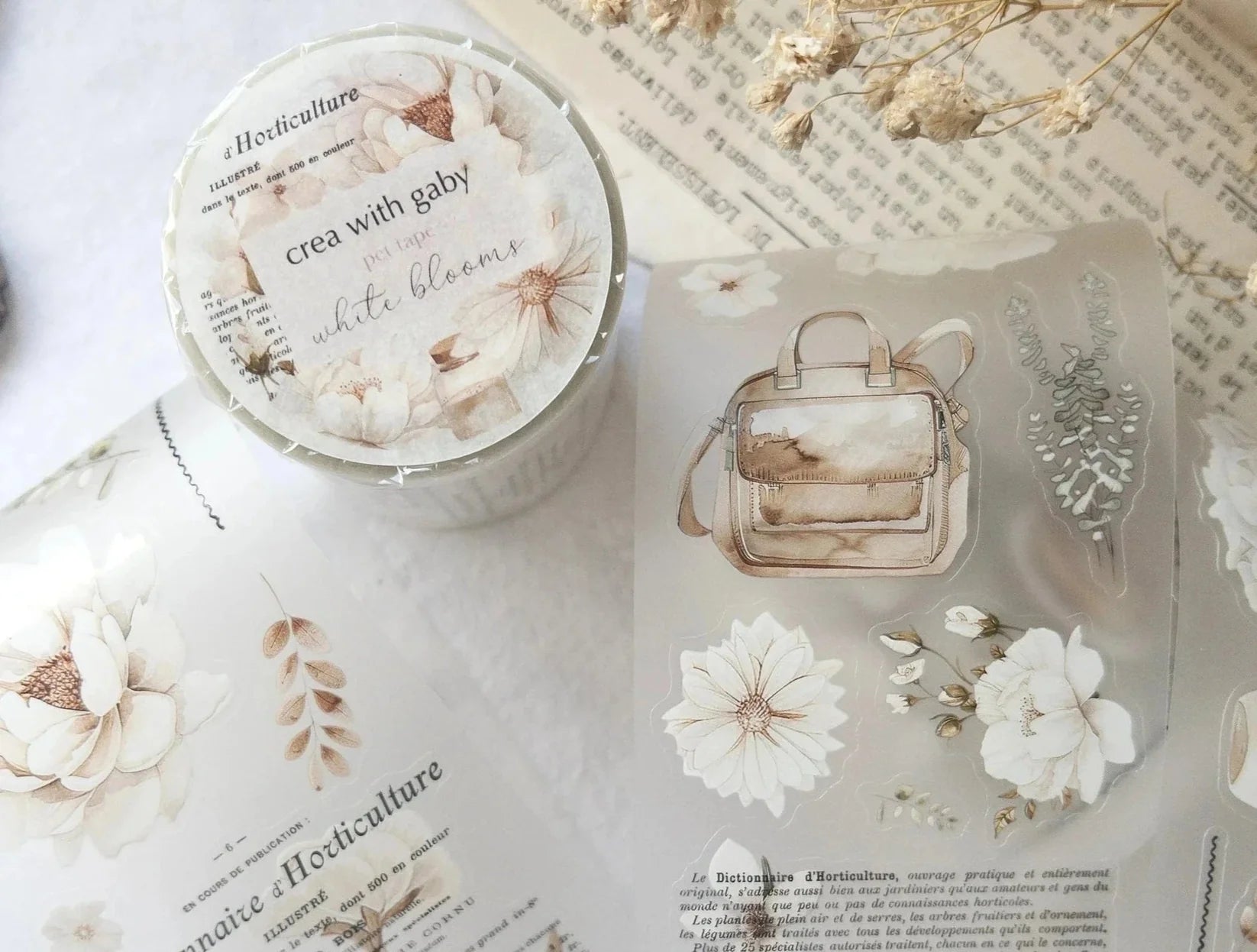 Pre-cut floral PET tape | White blooms collection