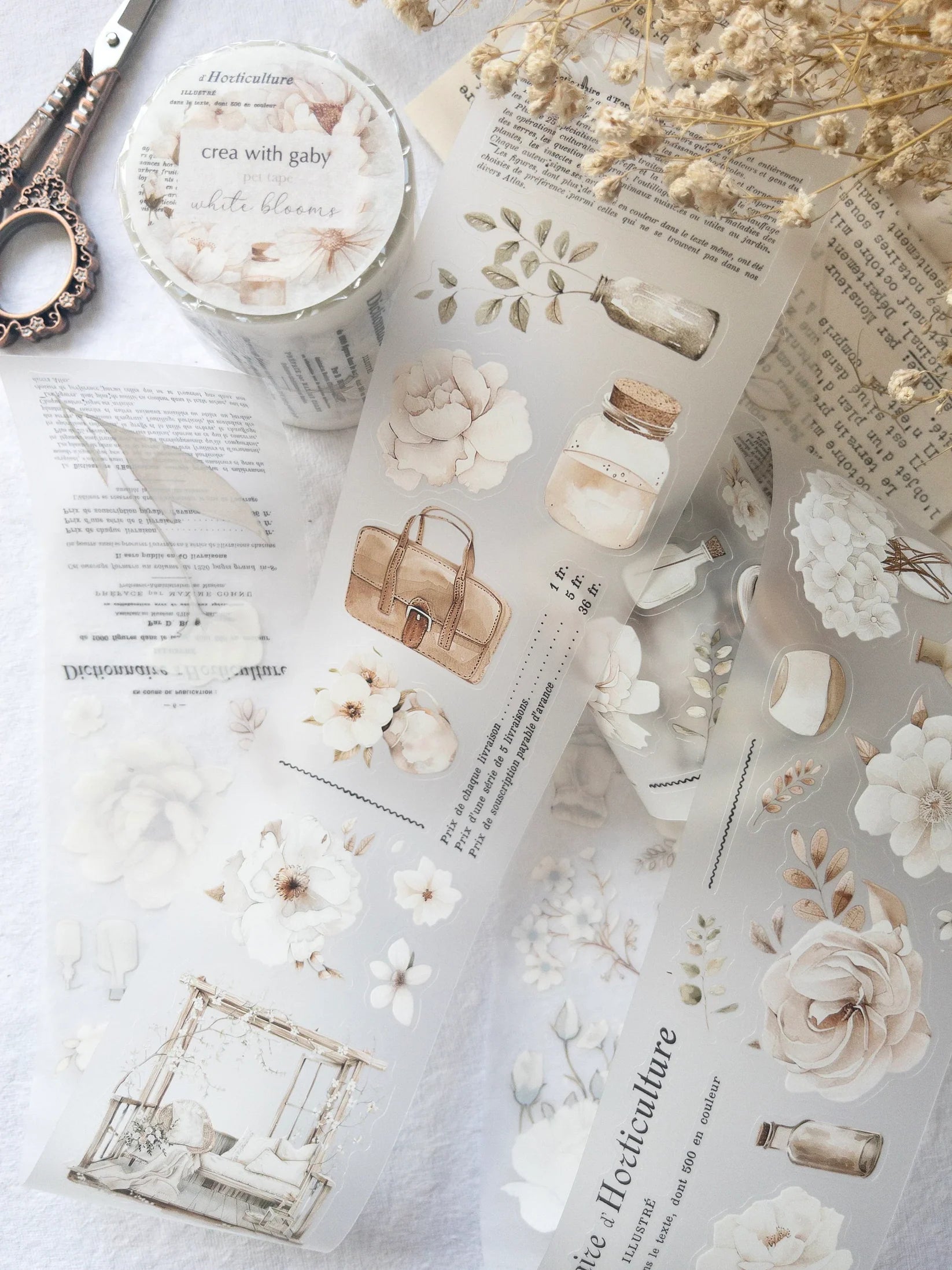 Pre-cut floral PET tape | White blooms collection