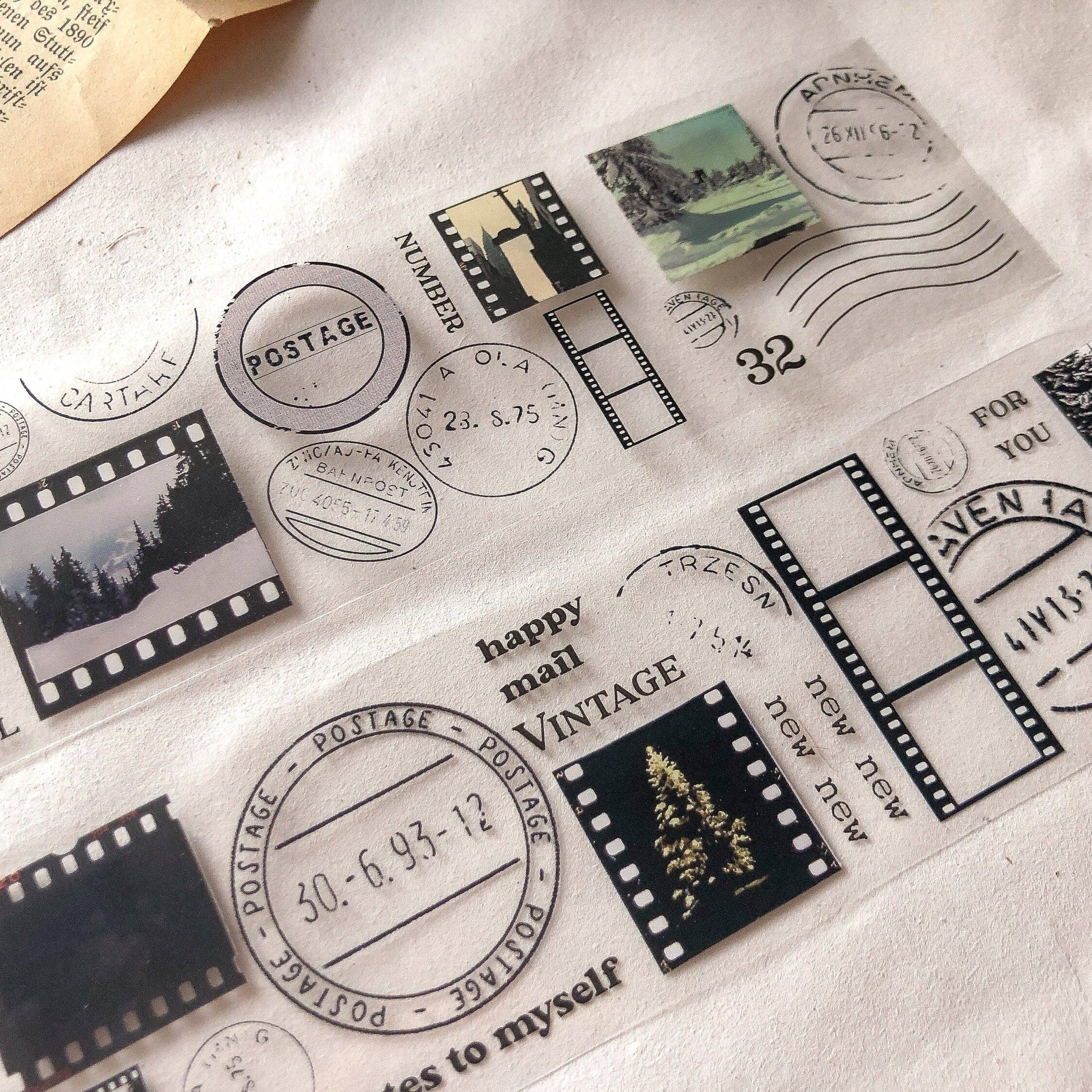 PET tape winter with film strips and stamps, transparent washi tape - samesjournal
