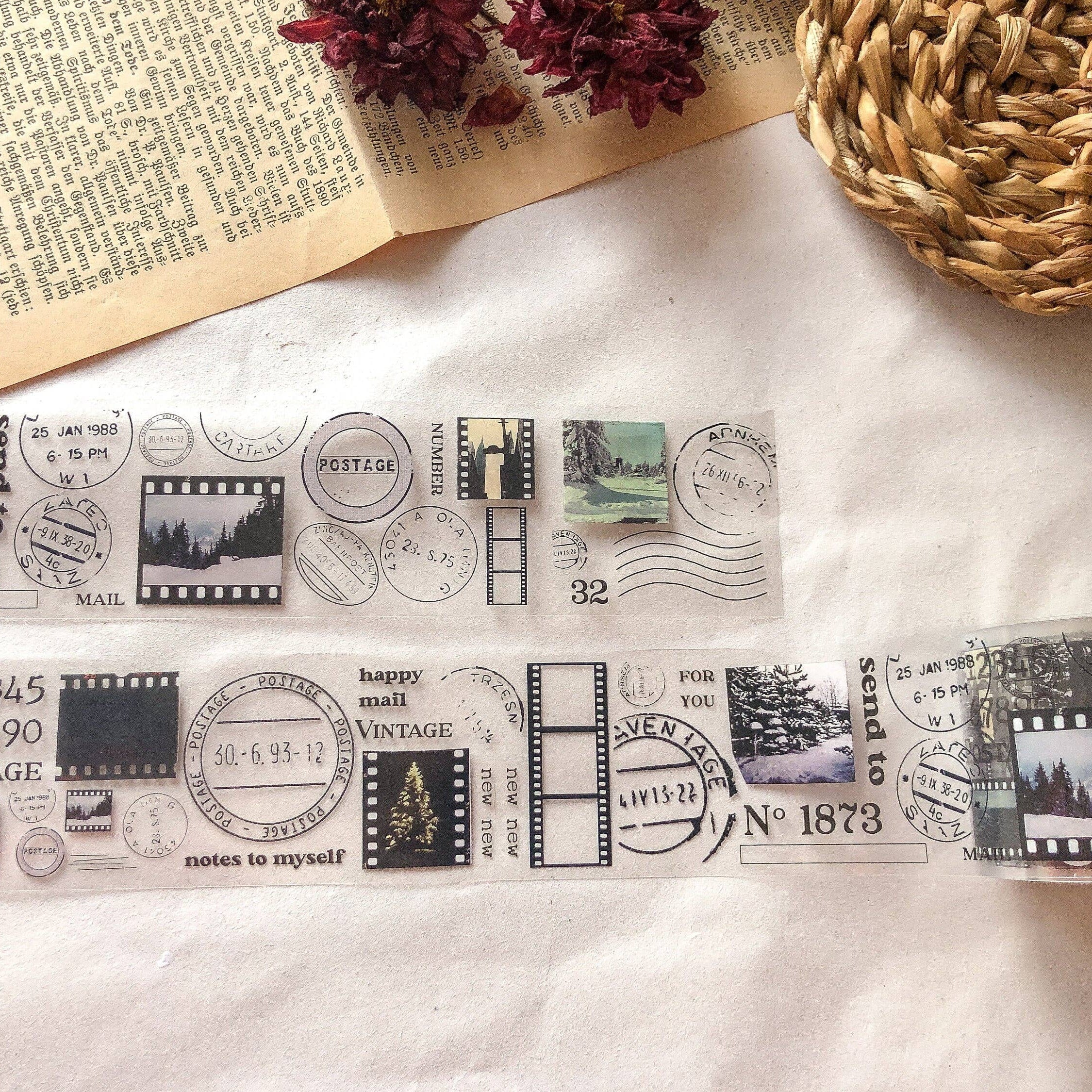 PET tape winter with film strips and stamps, transparent washi tape - samesjournal
